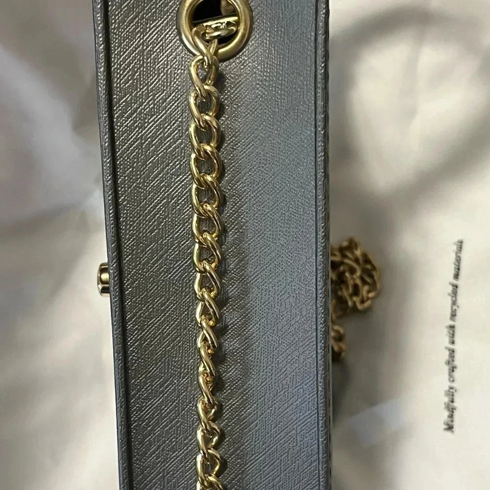 Grey crossbody with gold studs gives a sassy stylish look for a night out - Picture 8 of 11